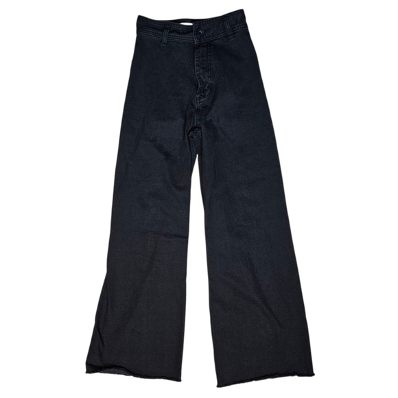 Zara High Waist Wide-leg Black Denim Jeans Raw Hem size 2 - Picture 1 of 7